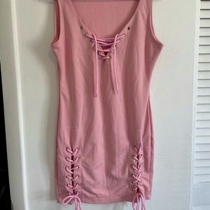 Pink Stretchy Bodycon Dress with Tie-up Detailing